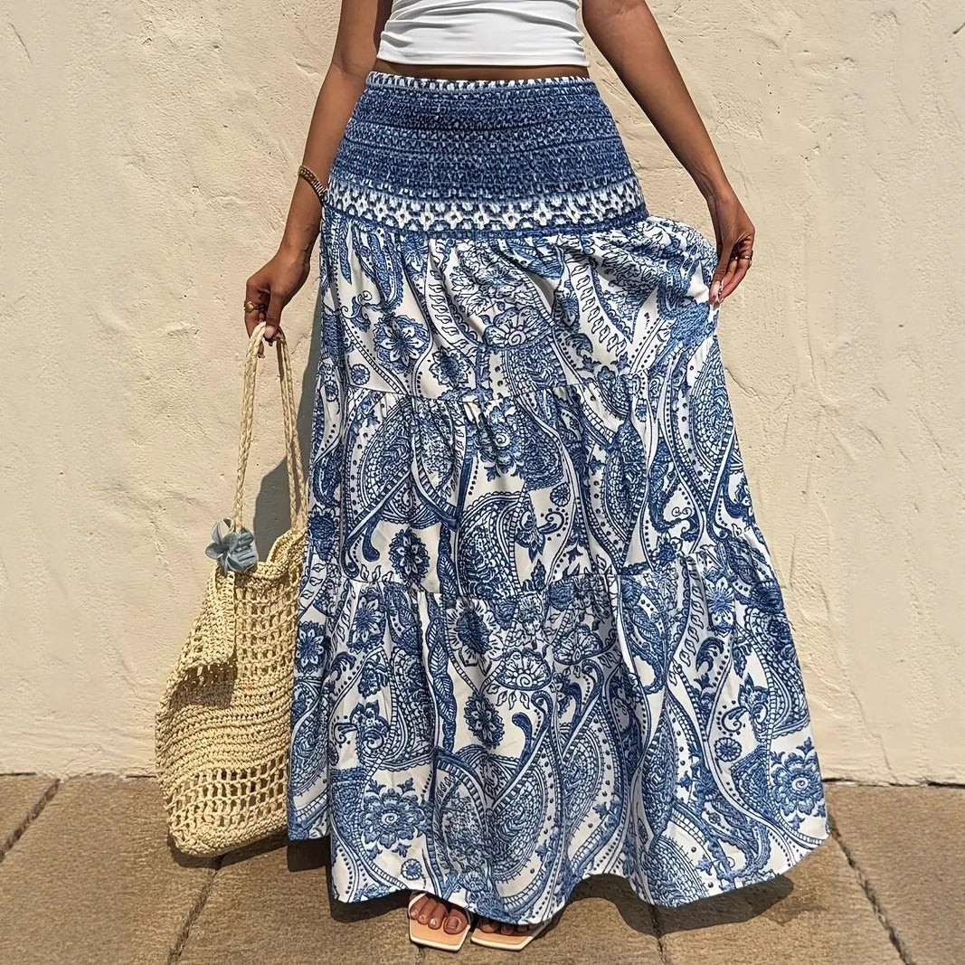 Women’s Maxi Skirt with Smocked Waist and Tiered Ruffle Chichicherry