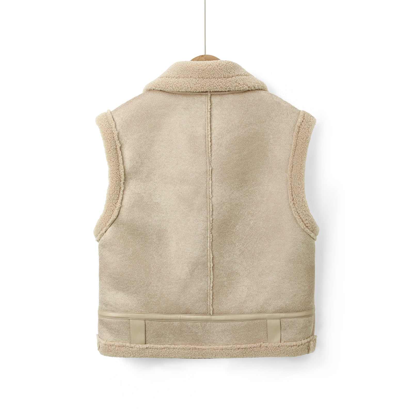 Women's Sleeveless Lambskin Look Vest with Teddy Lining and Zipper Chichicherry