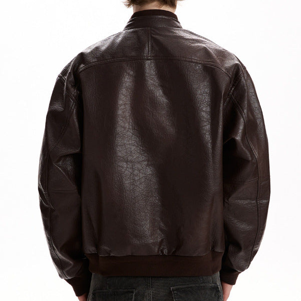 Herren Oversized Kunstlederjacke im Worker-Look mit Pattentaschen Chichicherry