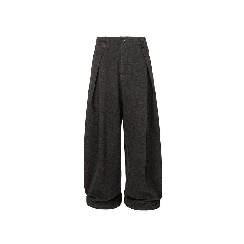 Women's Wide Palazzo Pants with High Waist, Pleats and Turned Hem Chichicherry