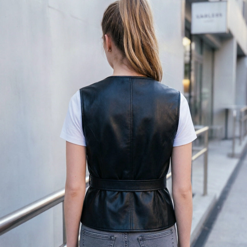 Ladies leather vest with shaping belt Chichicherry