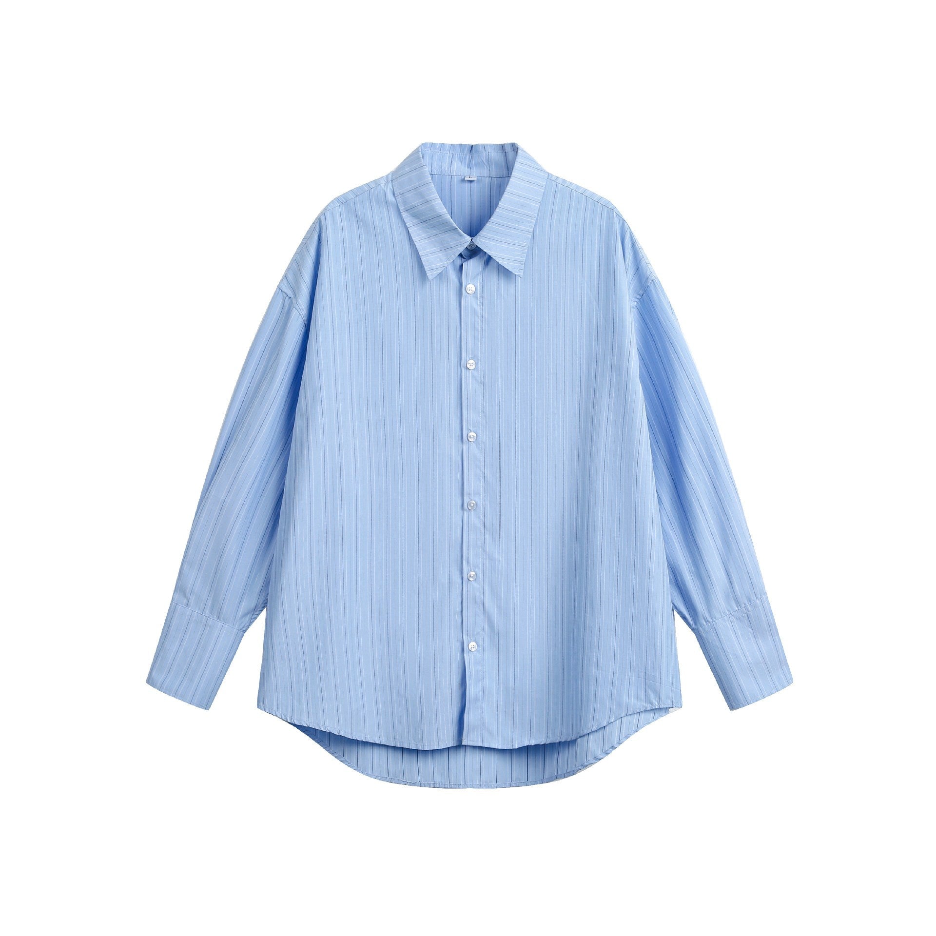 Women's oversized shirt blouse with fine pinstripe texture and rounded hem Chichicherry