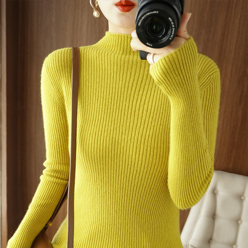 Women's Body-Hugging Ribbed Knit Turtleneck Sweater with Stretch Effect Chichicherry