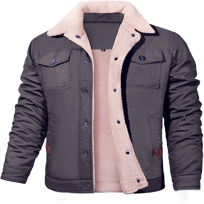 Men's utility work jacket made of canvas with faux fur collar and quilted inner lining Chichicherry
