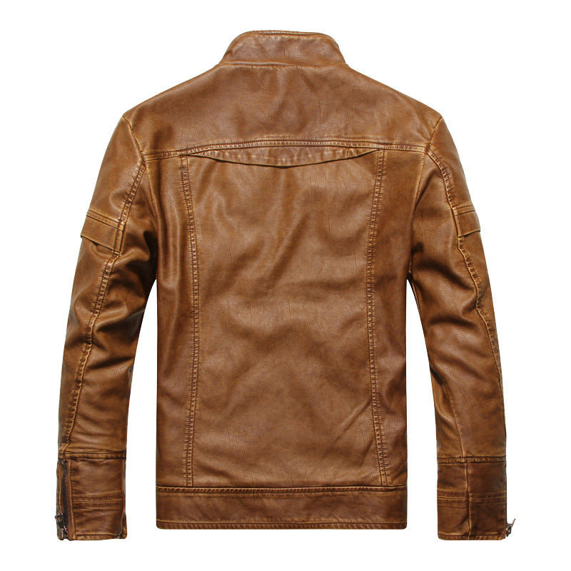 Men's leather jacket in pilot bomber style with stand-up collar and vintage look Chichicherry