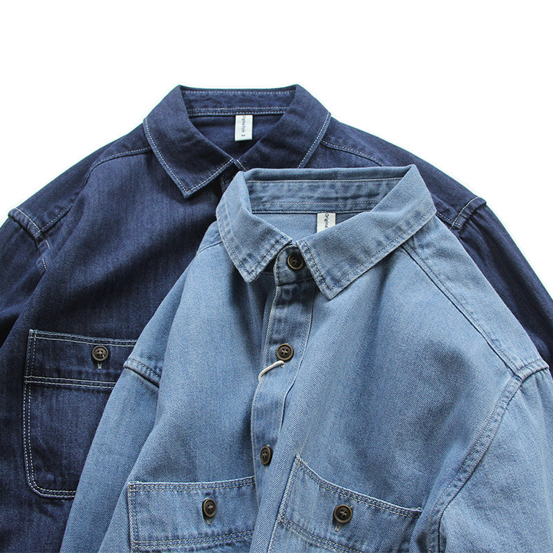 Herren Denim-Worker-Hemdjacke mit Brusttaschen und lockerer Passform Chichicherry