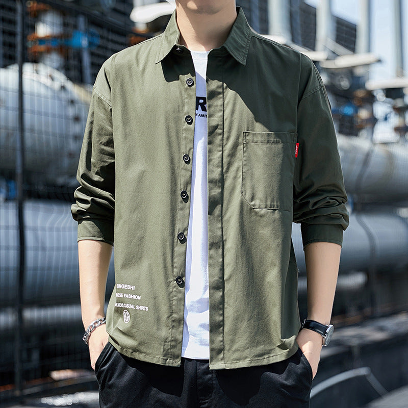 Men's oversized shirt jacket in casual worker style with chest pocket and continuous button placket Chichicherry