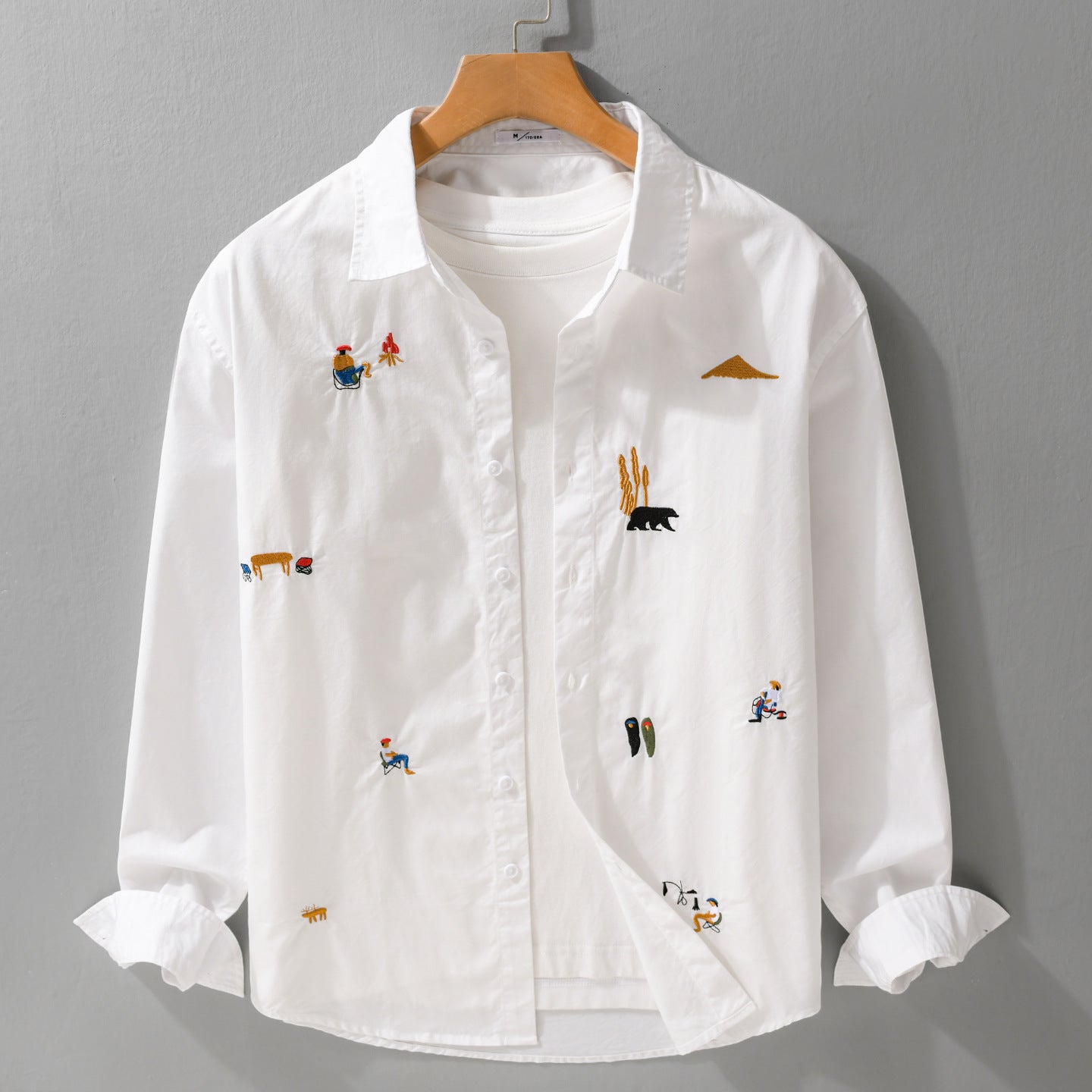 Men's Cotton Kent Collar Shirt with Fine Mini Embroideries in Relaxed Fit Chichicherry
