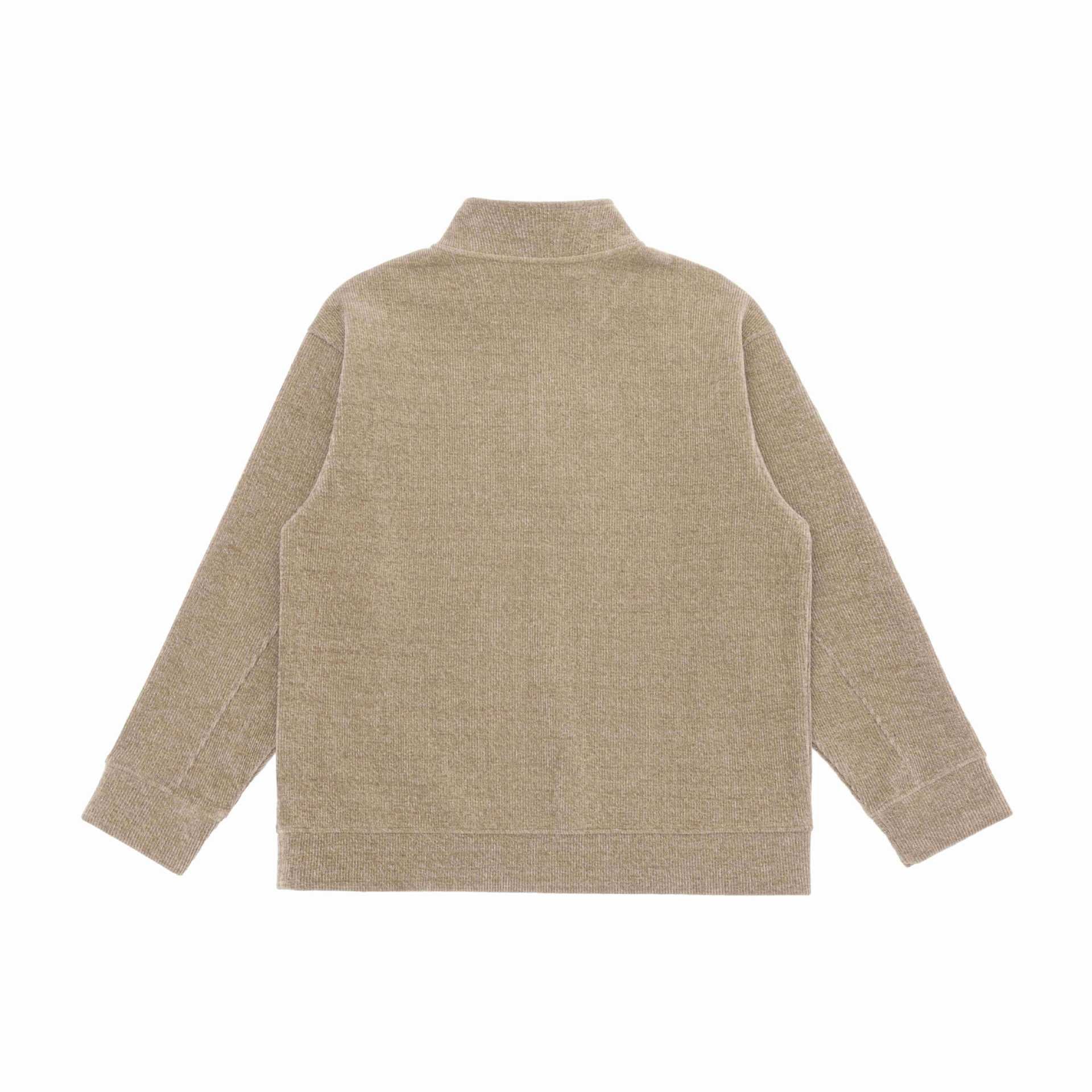 Unisex Fine Structure Half-Zip Sweater with Stand Collar and Checked Button Placket Chichicherry