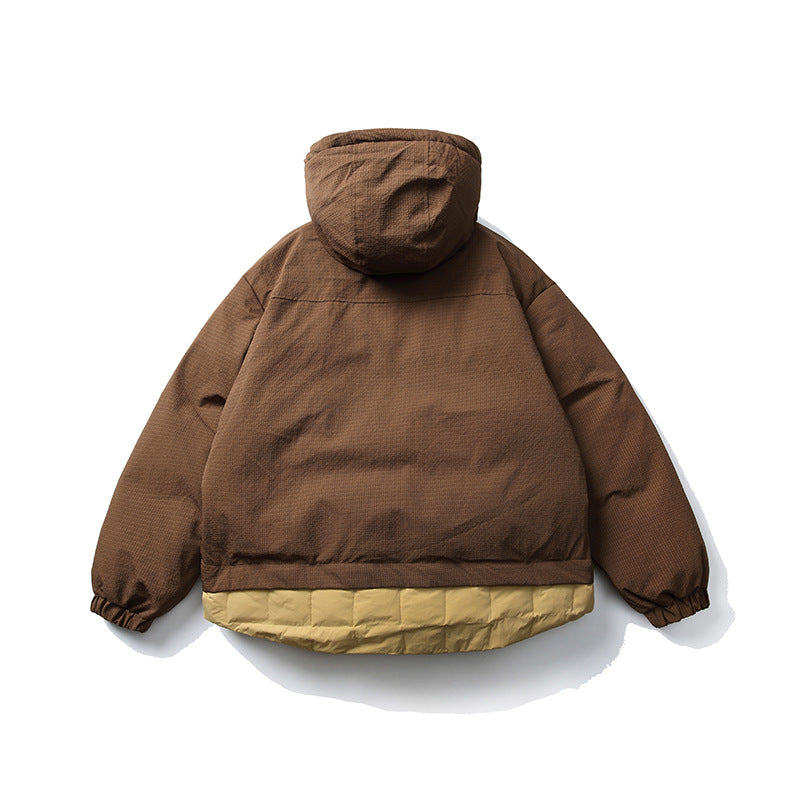 Unisex Short cut padded hoodie jacket in material mix with patch pockets Chichicherry