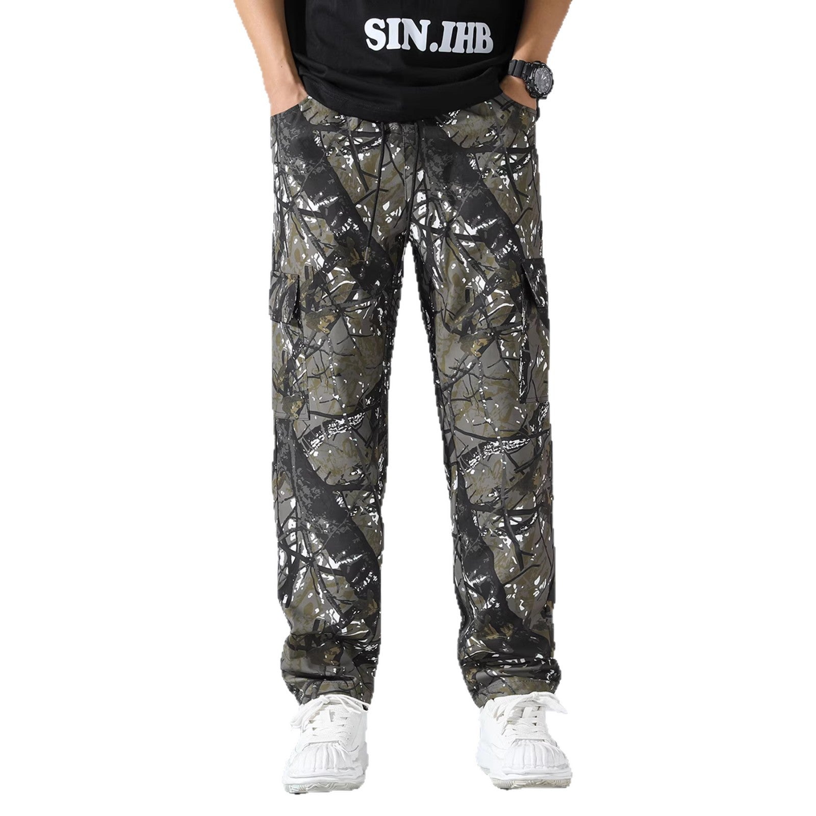 Men's Tapered Cargo Jogging Pants with Multi-Pockets, Drawstring & Utility Details Chichicherry