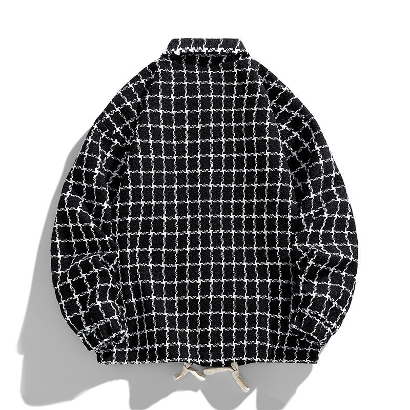 Men's Padded Coach Jacket with Geometric Pattern and Contrast Chest Pocket Chichicherry