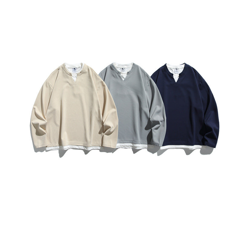 Unisex Oversize Sweatshirt with V Notch and Integrated Layer Look Chichicherry