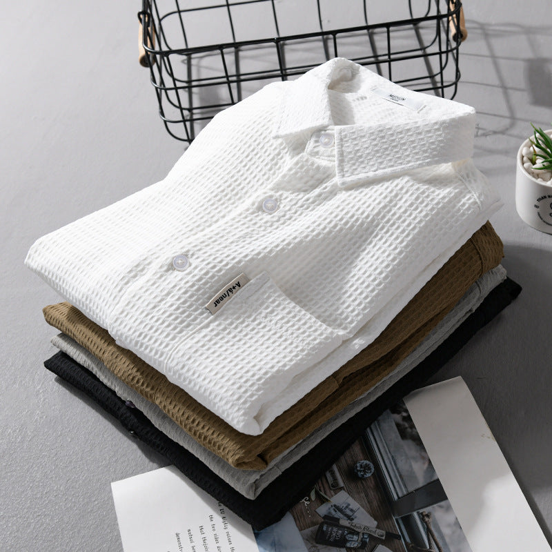Men's Lightweight Waffle Structure Shirt made of Cotton Blend with Overshirt Cut and Chest Pocket Chichicherry