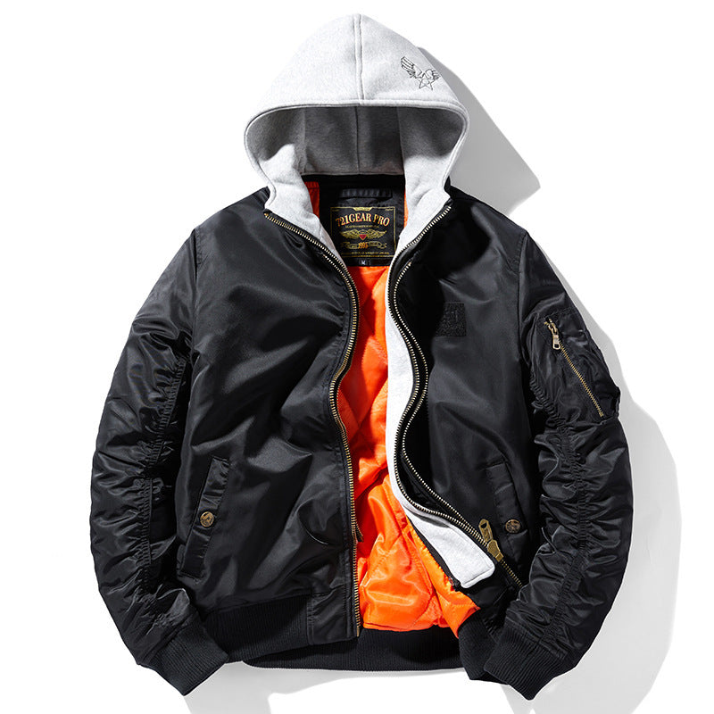 Men's pilot bomber jacket with removable hood double layer, padded thermal lining and arm pocket Chichicherry