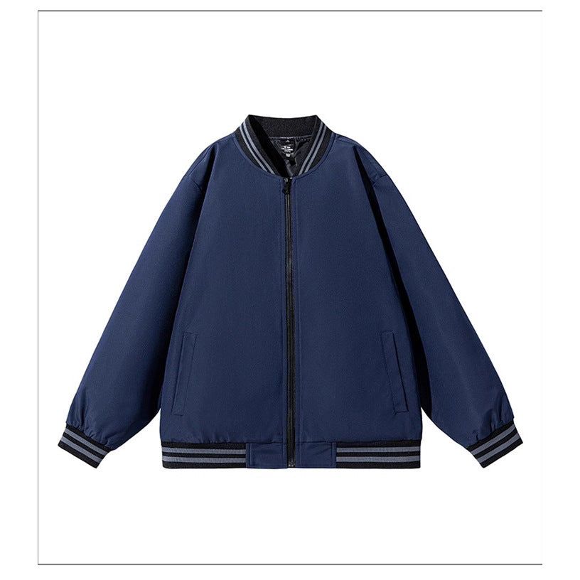 Men's Wide Oversized Bomber Jacket in Utility Look with Striped Ribbed Cuffs and Full-length Zipper Chichicherry