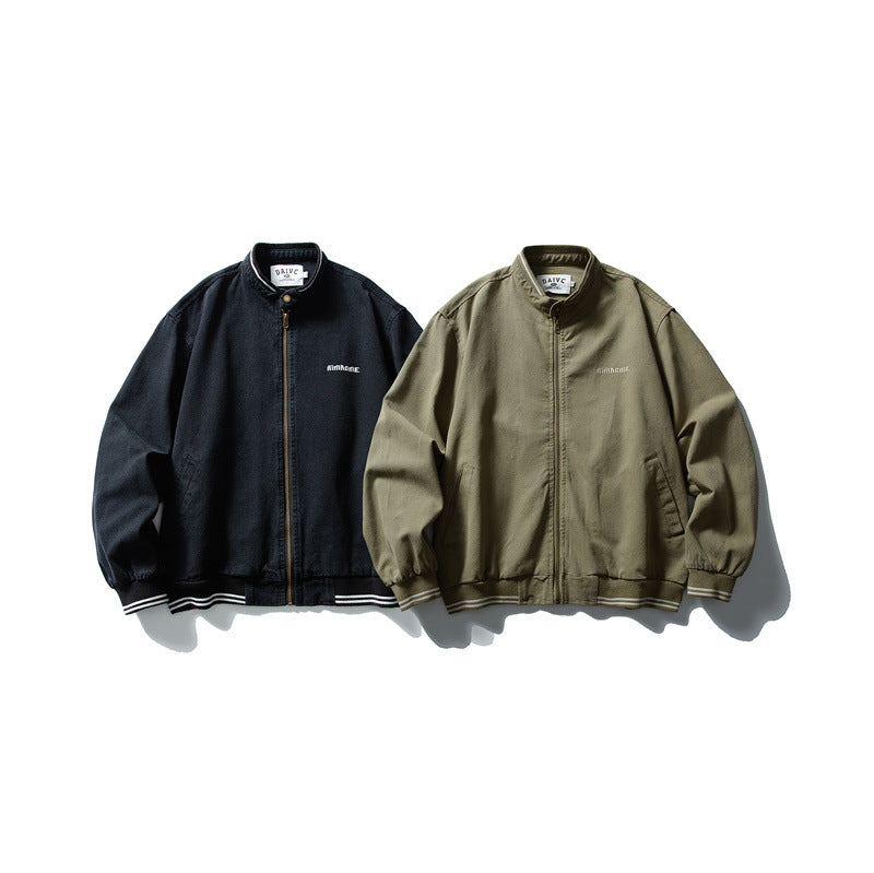 Unisex Kastig cut cotton canvas bomber jacket with stand-up collar and ribbed hem Chichicherry