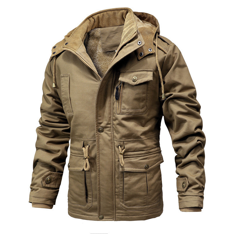 Men's Thermal Insulated Parka Jacket with Teddy Lining, Hood, and Multi-Functional Pockets Chichicherry