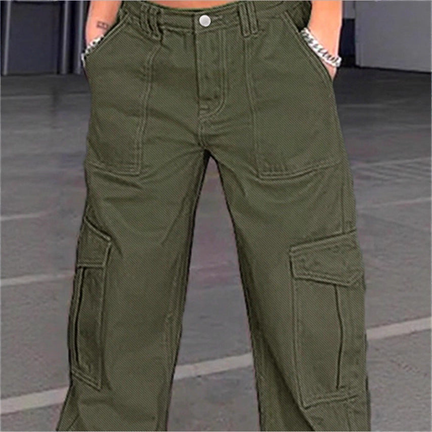 Women's wide cargo pants with high waist, patch flap pockets, and casual baggy fit Chichicherry