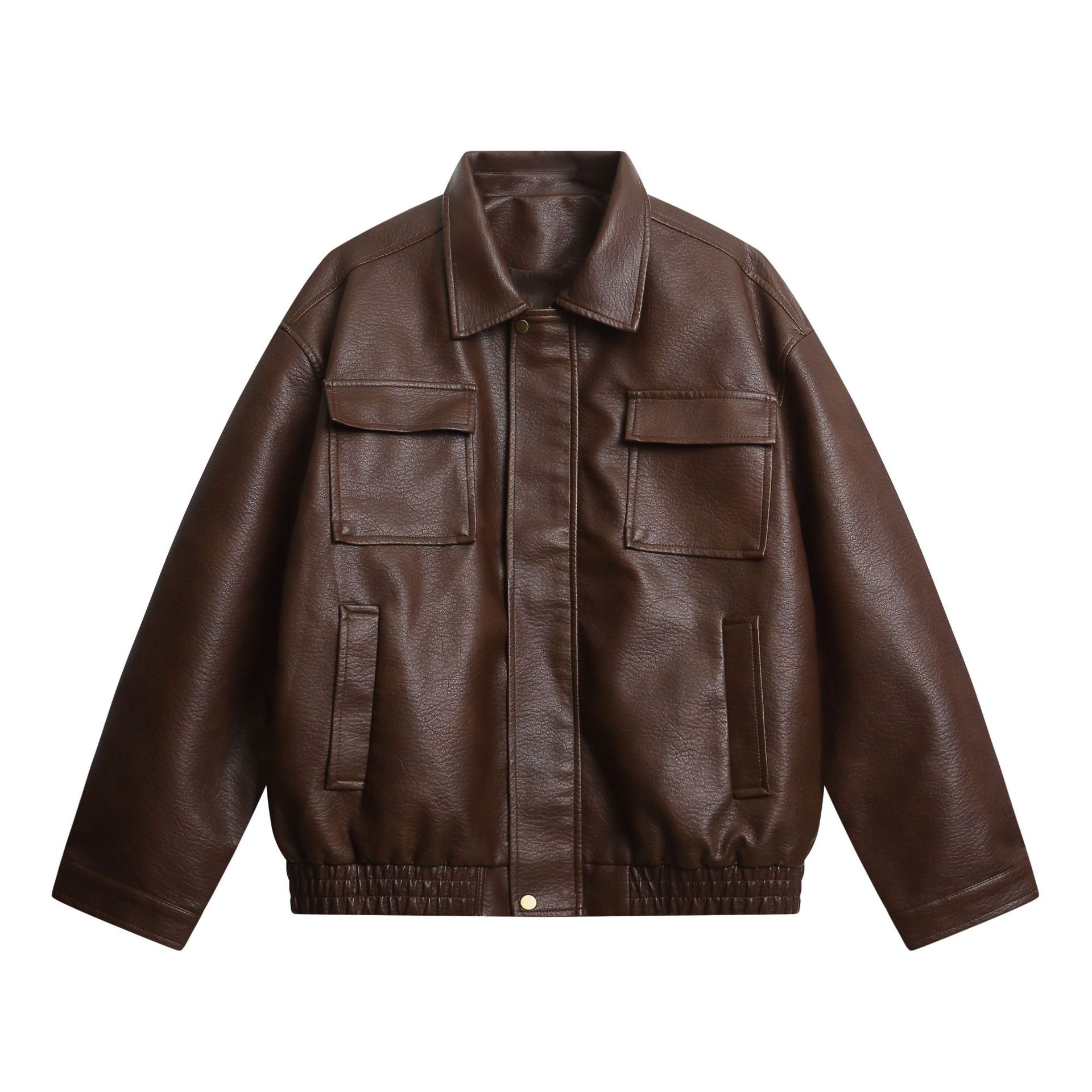Women's short faux leather jacket in oversized look with flap pockets Chichicherry