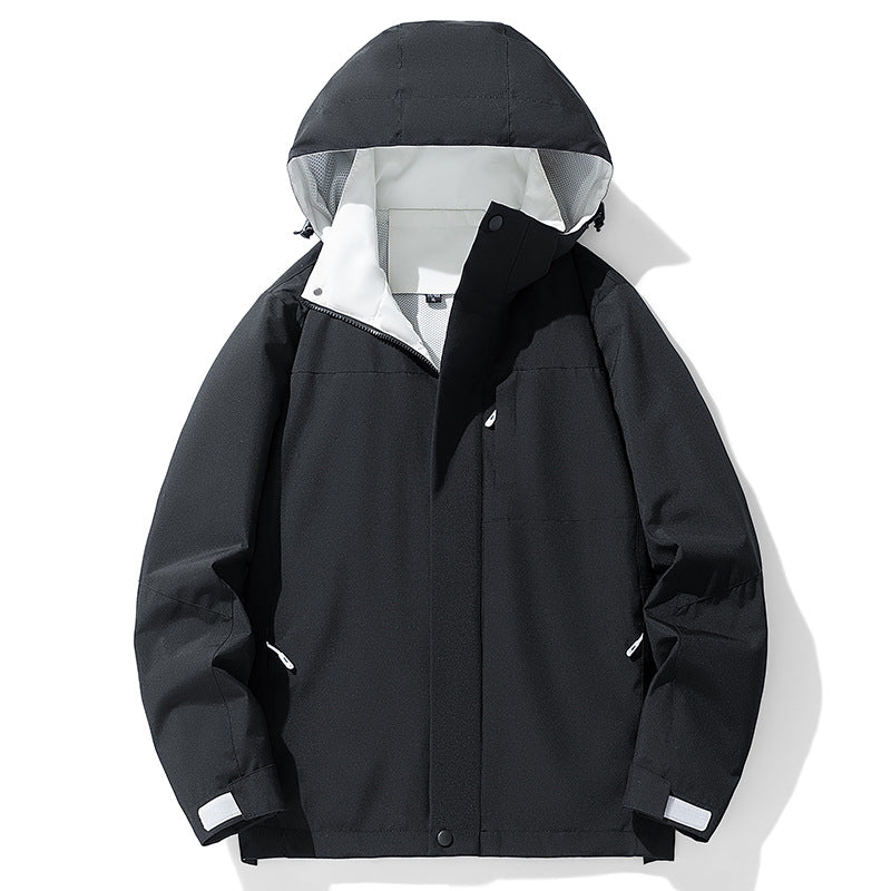 Men's three-layer water-repellent hooded outdoor jacket with mesh lining and concealed zipper Chichicherry