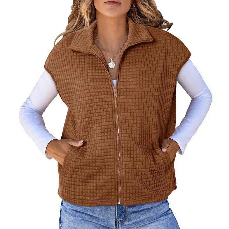 Ladies quilted vest with structured waffle look, stand-up collar and full-length zipper Chichicherry