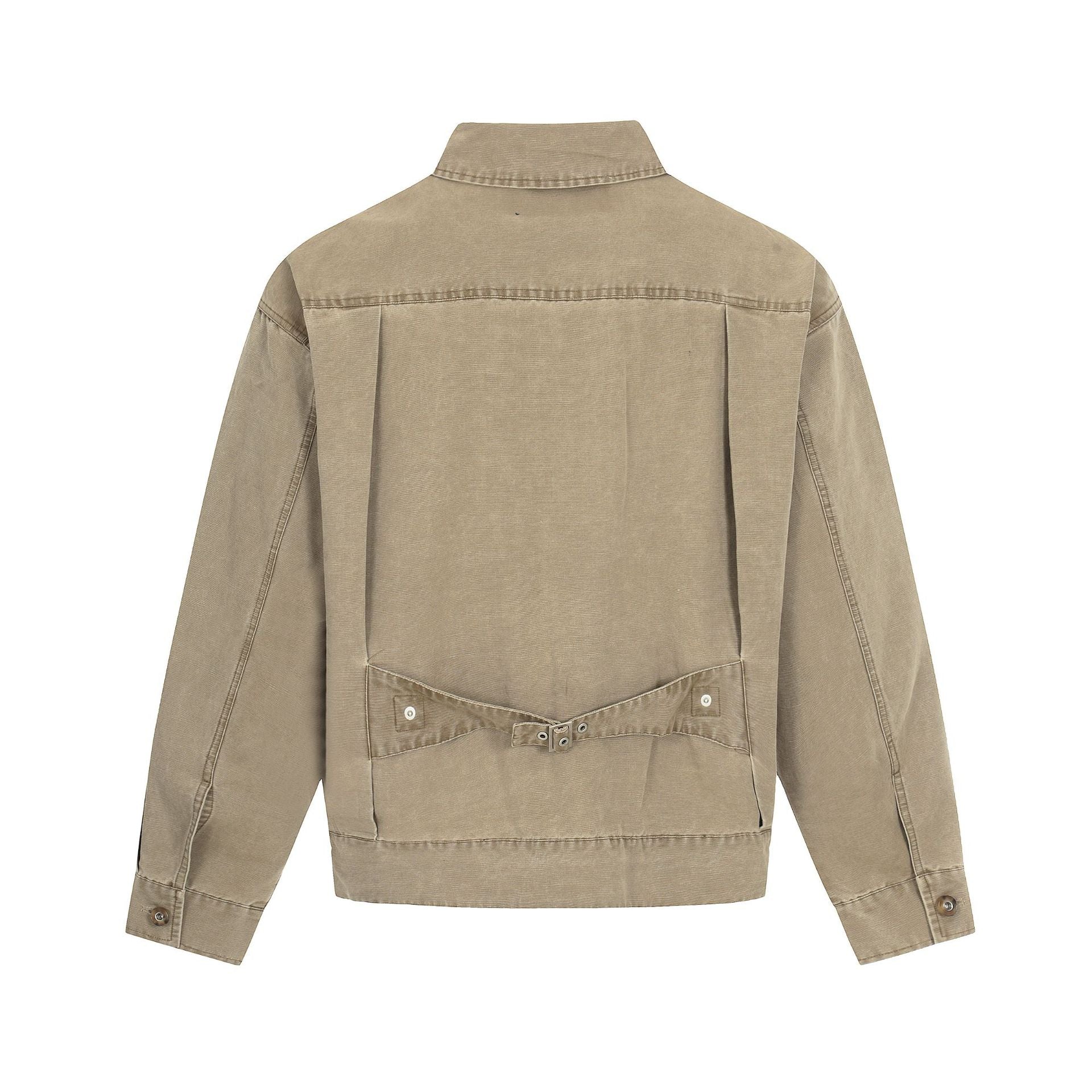Men's Canvas Utility Blouson Jacket with Drawstring and Decorative Stitching Chichicherry