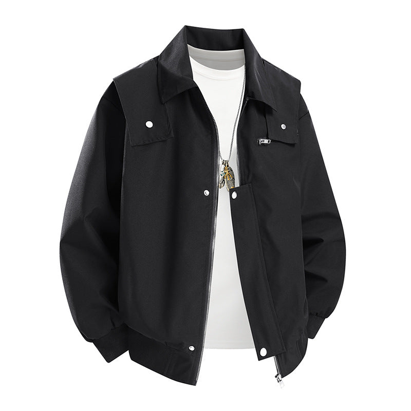 Men's Oversize Utility Coach Jacket with Zipper, Snap Placket, and Elastic Cuffs Chichicherry