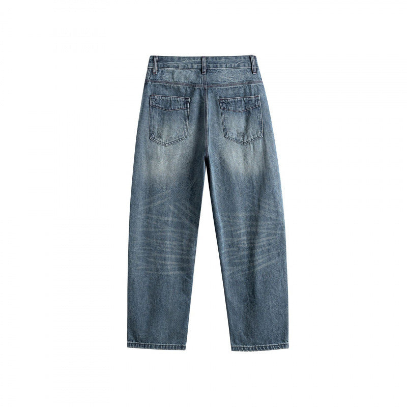 Men's relaxed fit jeans with high waist and used fade Chichicherry