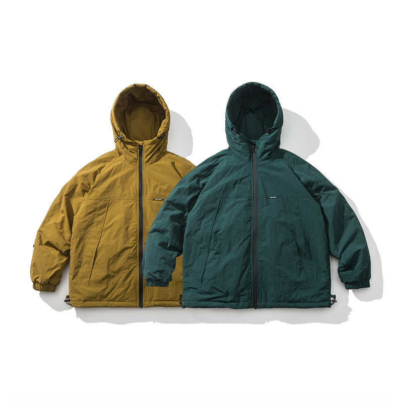 Unisex Oversized lightly padded ripstop hooded jacket with concealed two-way zipper Chichicherry