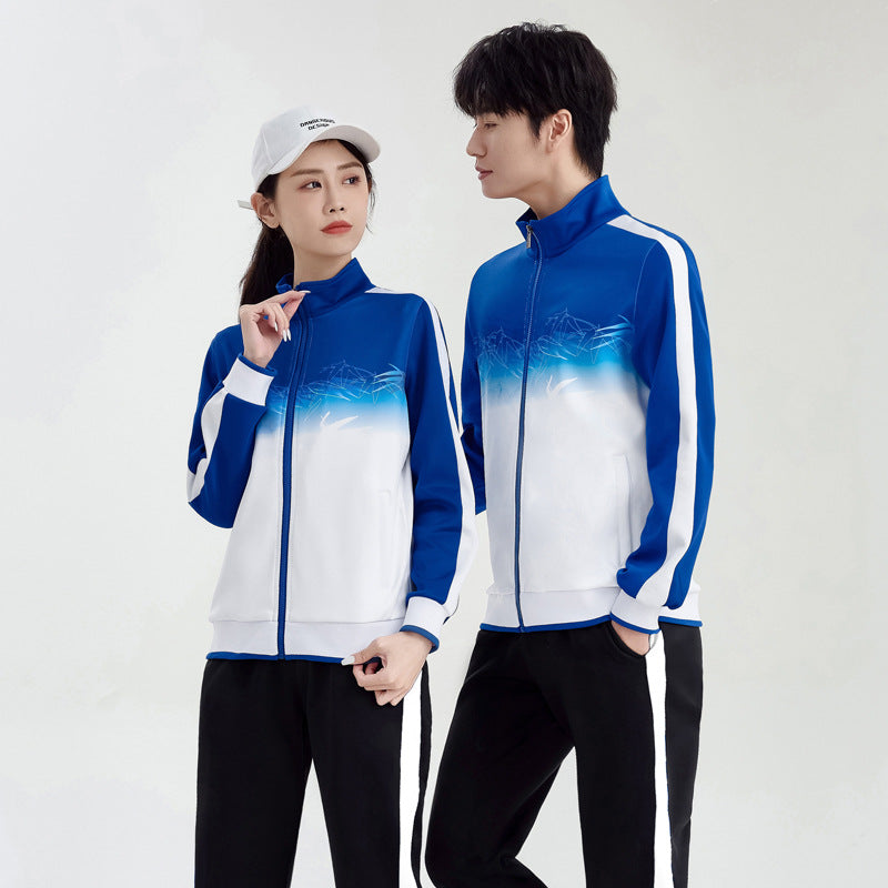 Unisex Breathable Training Set with Gradient Jacket and Contrast Stripes Chichicherry