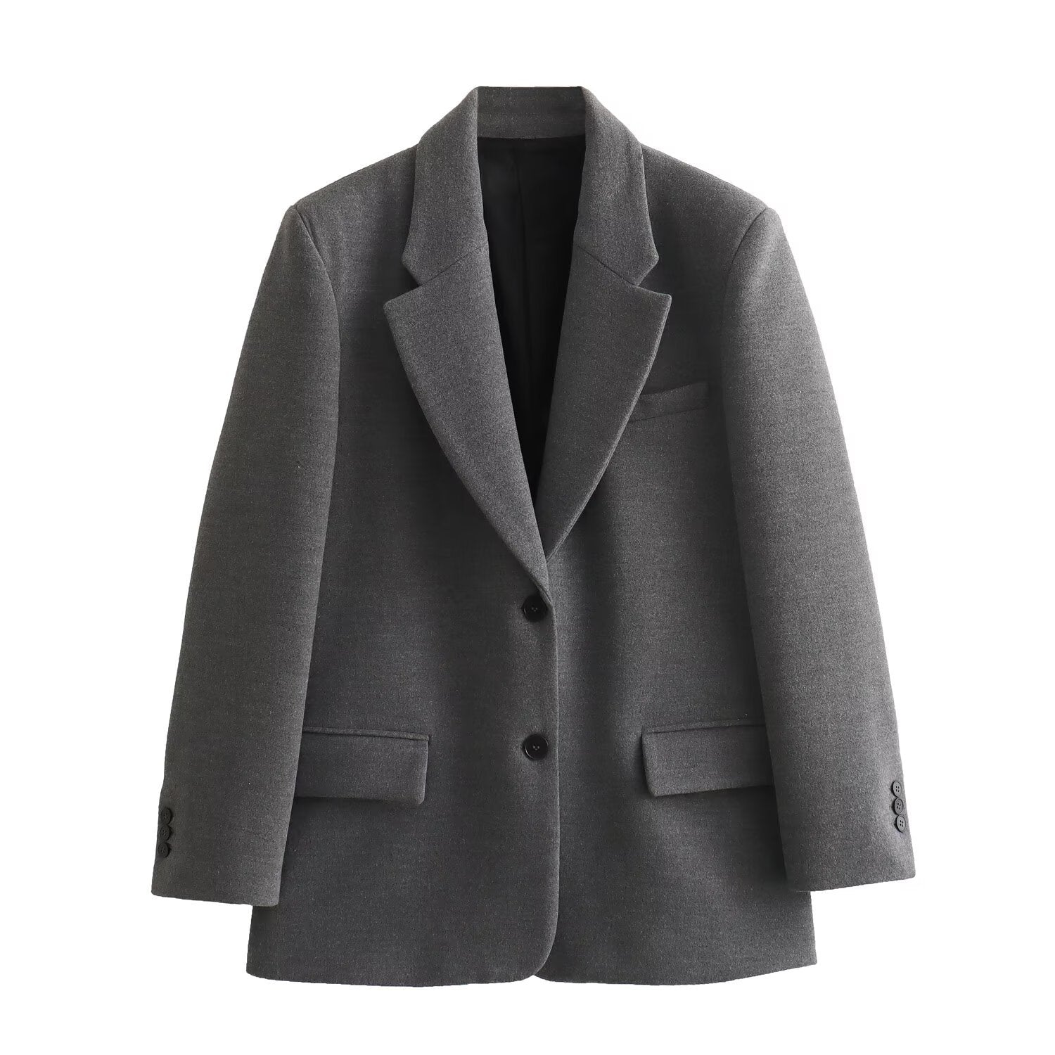 Women Long Wool Blend Double-Breasted Coat with Notched Collar and Flap Pockets Chichicherry