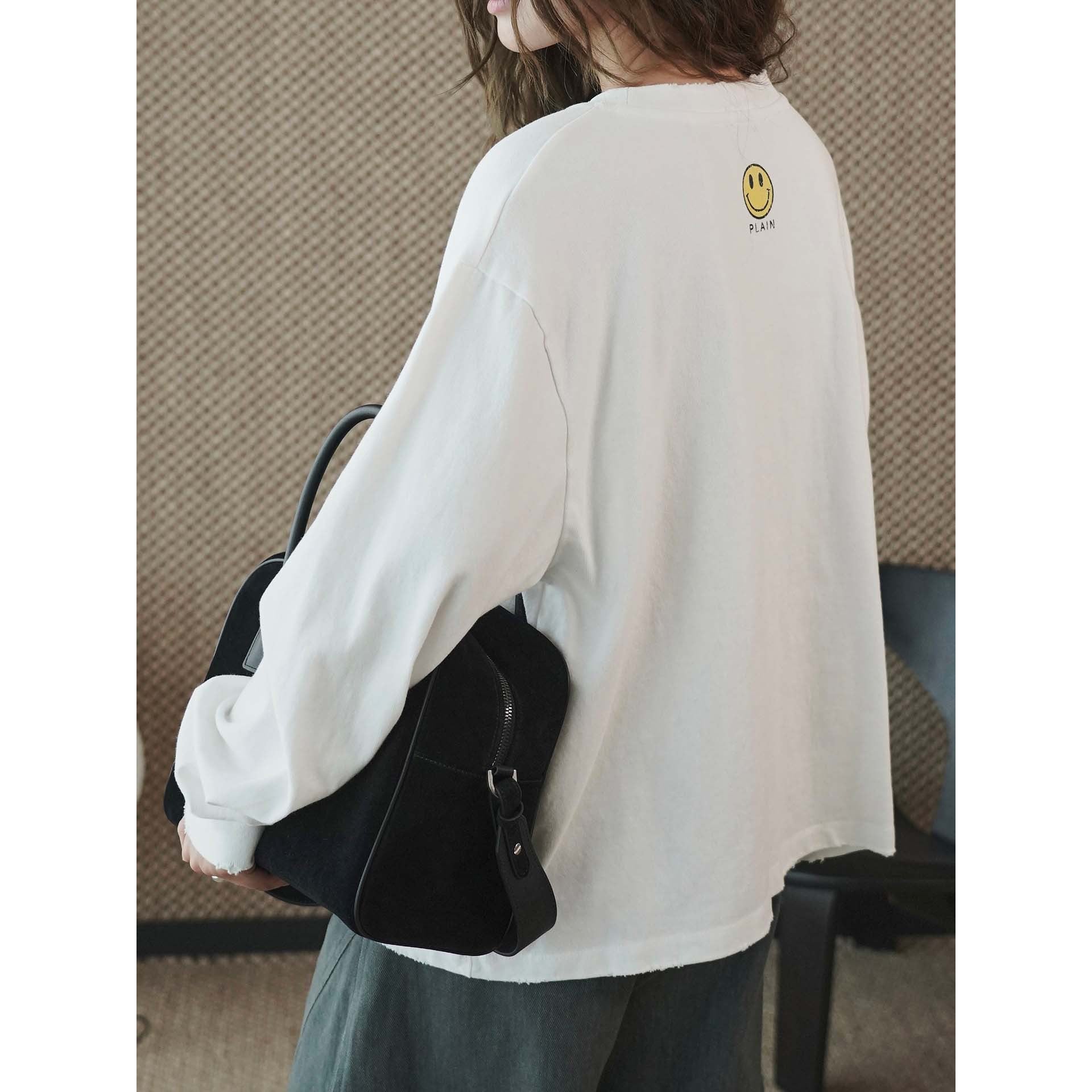 Women's Boxy Sweatshirt with Raw Edge Trim and Dropped Shoulder Chichicherry