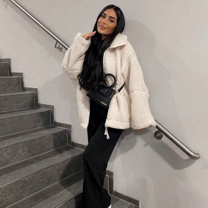 Damen Teddy-Fleecejacke mit Stehkragen Chichicherry
