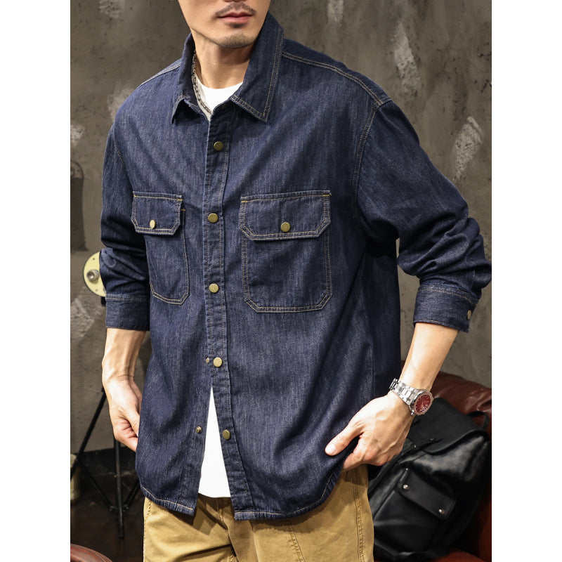 Herren Jeans-Worker-Hemdenjacke mit Druckknopfleiste und Overshirt-Schnitt Chichicherry