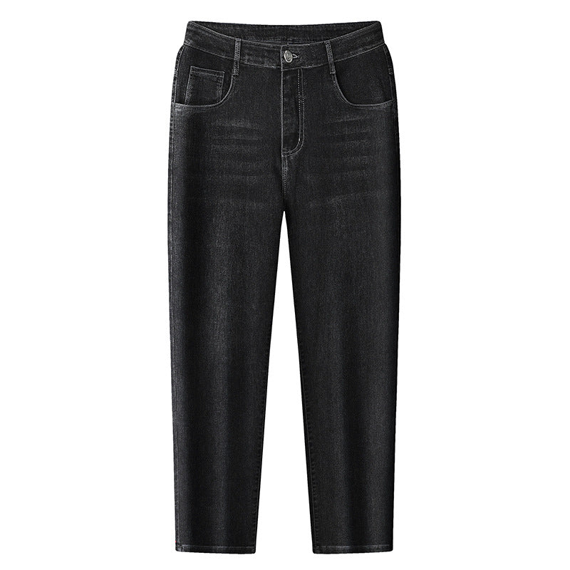 Women's High-Waisted Slim Ankle Jeans with Elastic Waistband and Subtle Used Wash Chichicherry