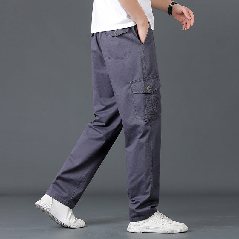 Men's Lightweight Cotton Utility Cargo Pants with Elastic Waistband and Straight Leg Chichicherry