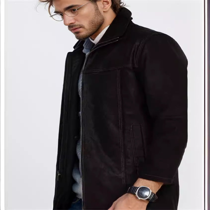 Herren Pilotenjacke mit wärmendem Teddyfutter und markanten Ziernähten Chichicherry