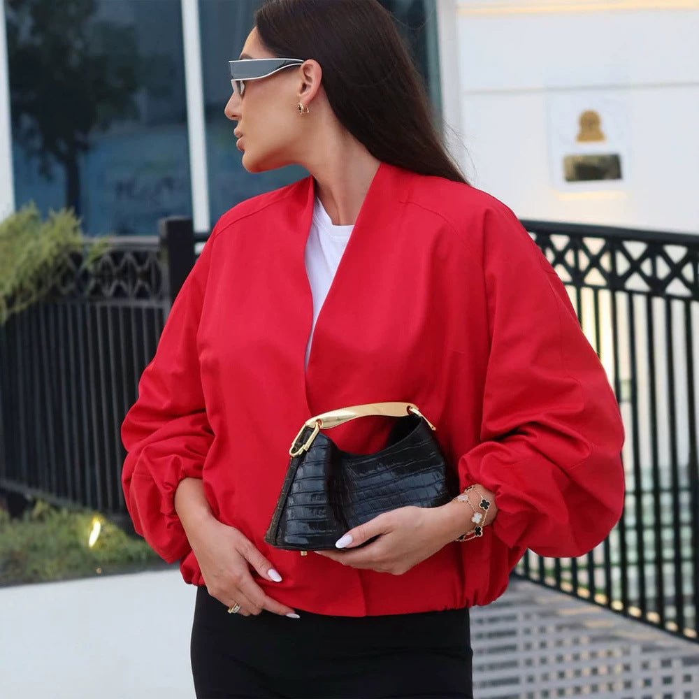 Women short cut oversized wrap jacket with balloon sleeves Chichicherry