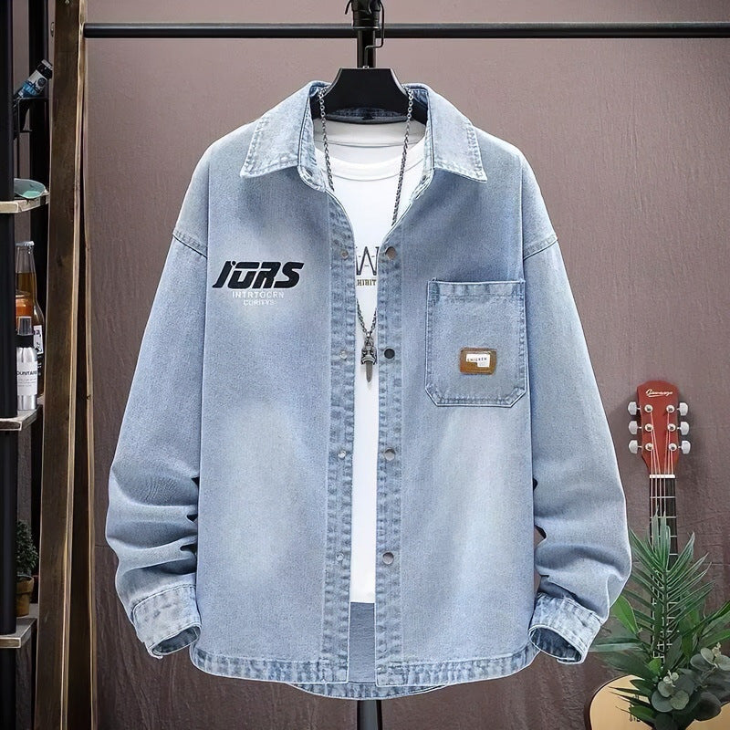 Herren Oversized Denim-Hemdenjacke im Vintage-Wash mit aufgesetzter Brusttasche Chichicherry