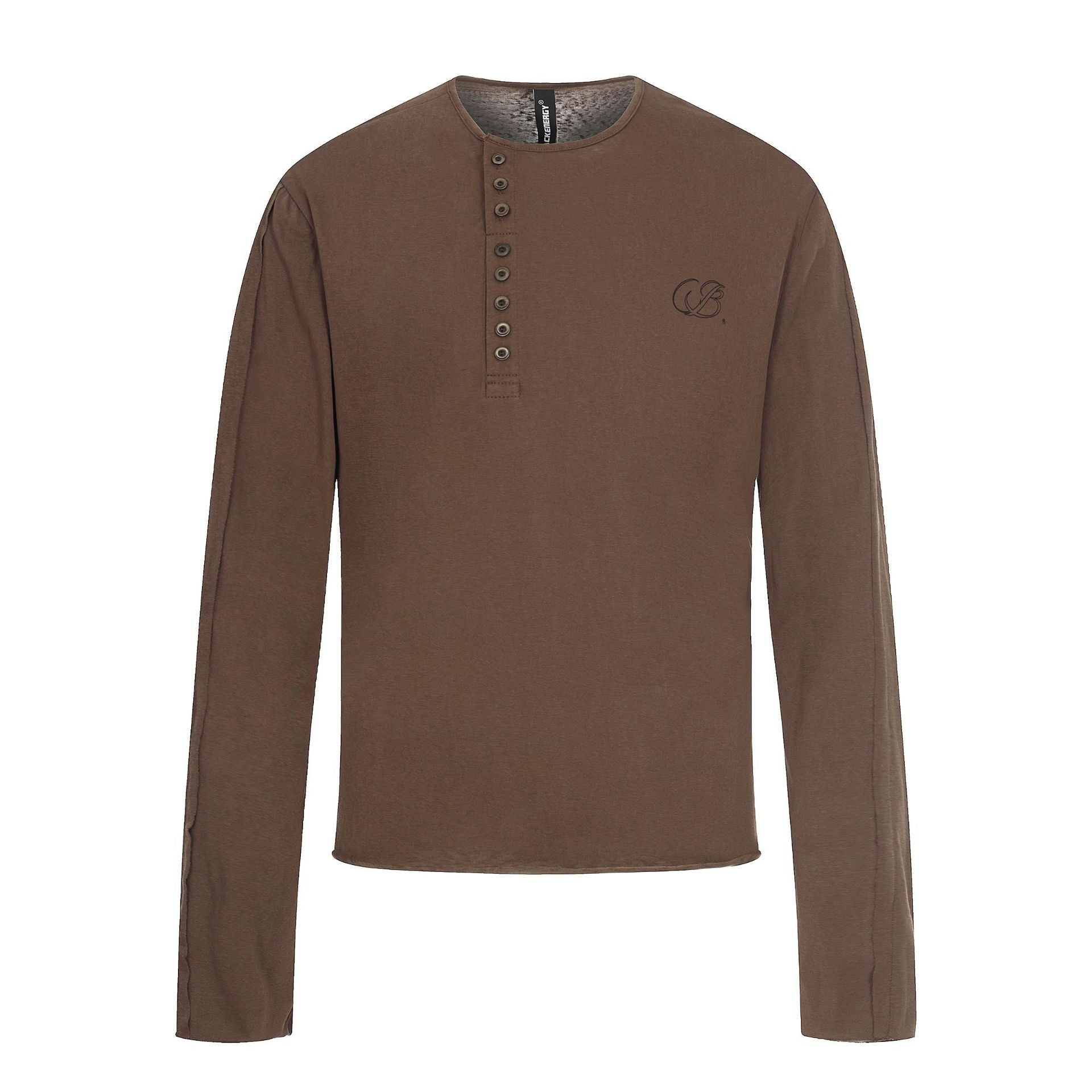 Men's Long Sleeve Henley Shirt with Asymmetric Button Placket and Light Relaxed Fit Chichicherry