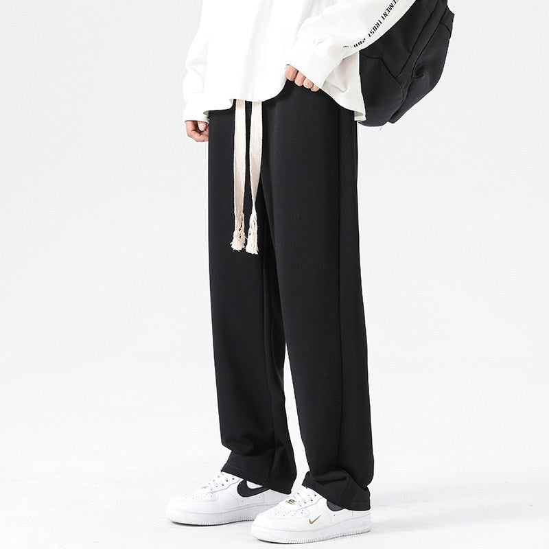 Men's Wide Relaxed Jogging Pants with Drop Crotch, Decorative Drawstring & Straight Leg Chichicherry
