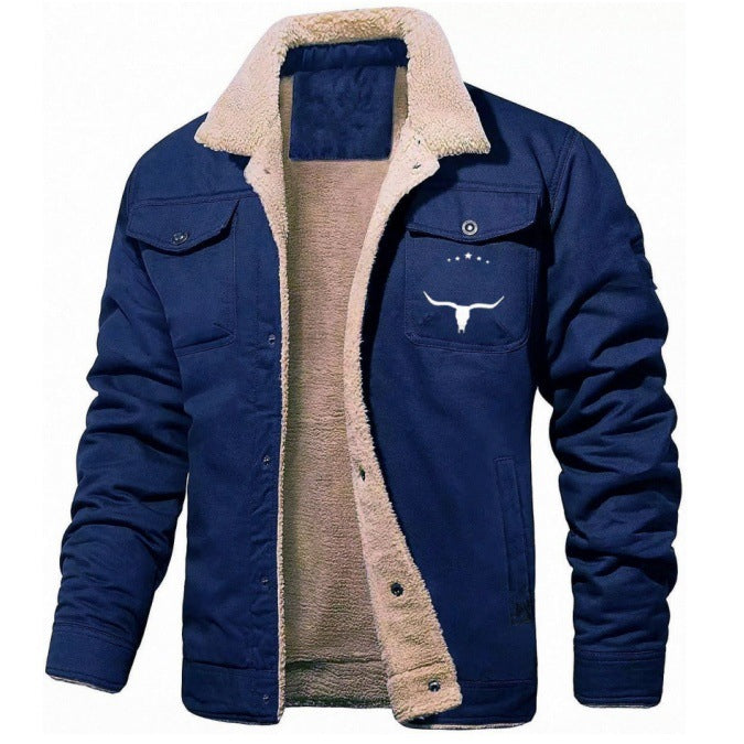 Herren Sherpa-gefütterte Canvas-Arbeiterjacke mit Brusttaschen Chichicherry