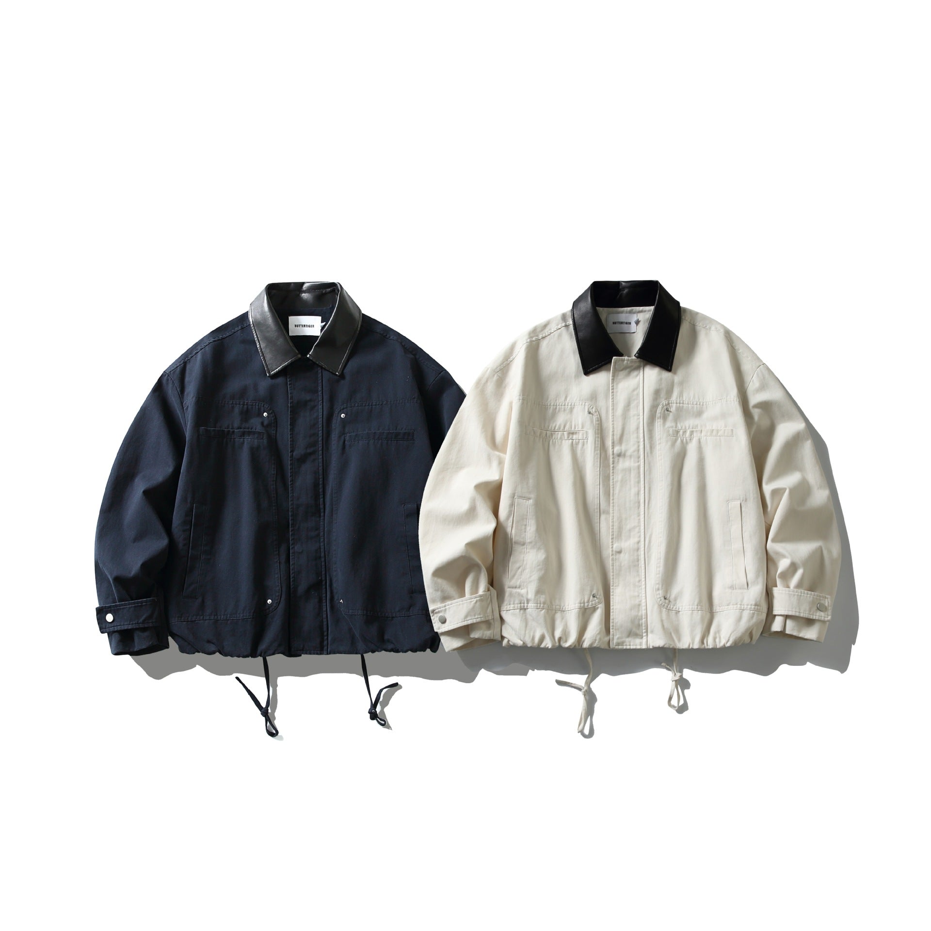 Men's field jacket in boxy cut with leather collar and drawstring Chichicherry