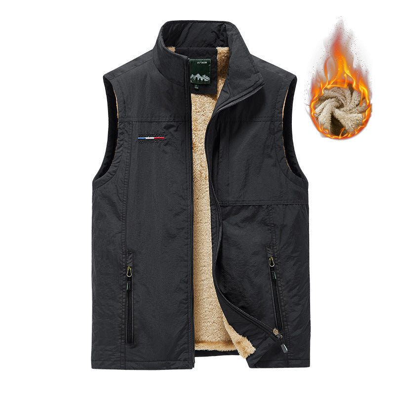 Men's insulating utility vest with teddy fleece lining, stand-up collar, and zippered pockets Chichicherry