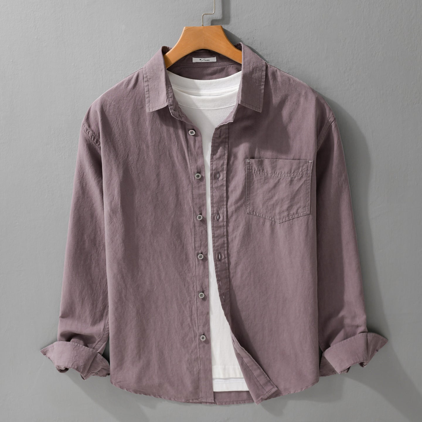 Men's Lightweight Cotton Layering Shirt with Kent Collar, Chest Pocket and Relaxed Fit Chichicherry