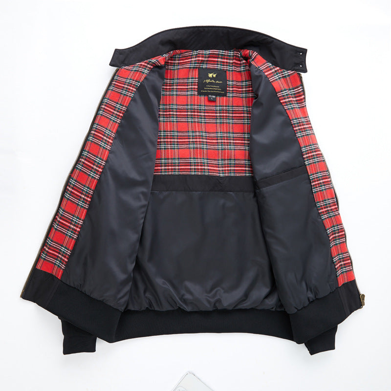 Men's short-cut Harrington jacket with stand-up collar, elastic cuffs and checkered inner lining Chichicherry
