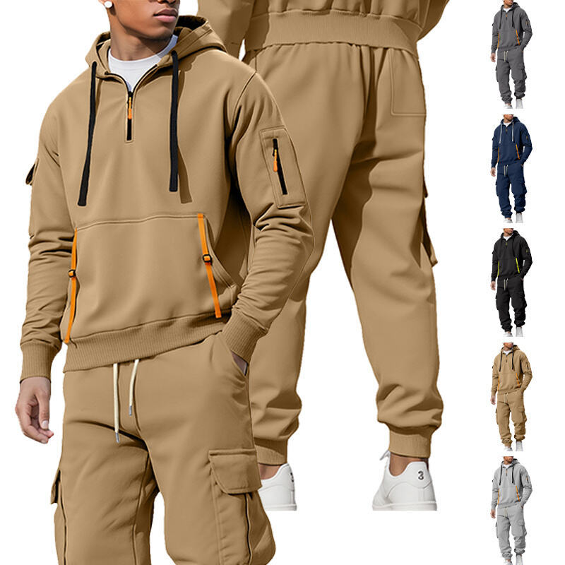 Men's hooded sweatshirt with utility pockets, half-zip and contrasting zippers Chichicherry