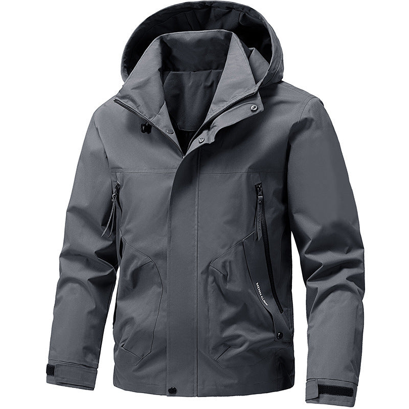 Men's Breathable Softshell Outdoor Jacket with Windproof Membrane, Adjustable Hood and Zipper Pockets Chichicherry
