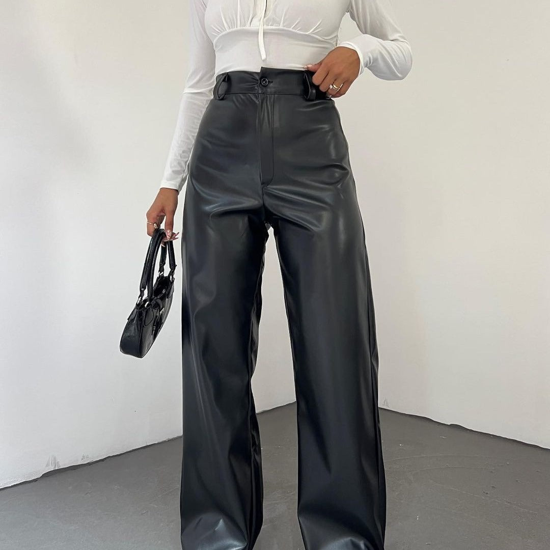 Damen Weite High-Waist-Hose aus Satinoptik mit weitem Bein Chichicherry
